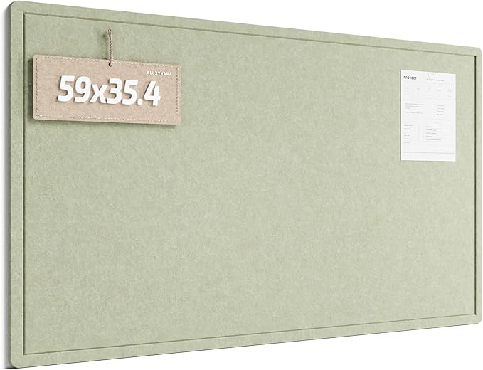 Fluxynara Large Bulletin Board, 59" x 35.4" Cork Board Alternative with 24 Safe Removable Adhesive Tabs, Foldable Felt Pin Board for Home Office, Classroom, Bedroom,Entryway for Walls— Sage