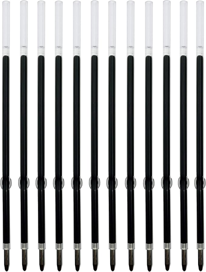 Lenden 12 Pack Ballpoint Pen Refills – 98mm / 3.85” Medium Point 1.0mm Black Ink – Compatible with Stylus/2-in-1 Ballpoint Pens, Retractable Click Pens