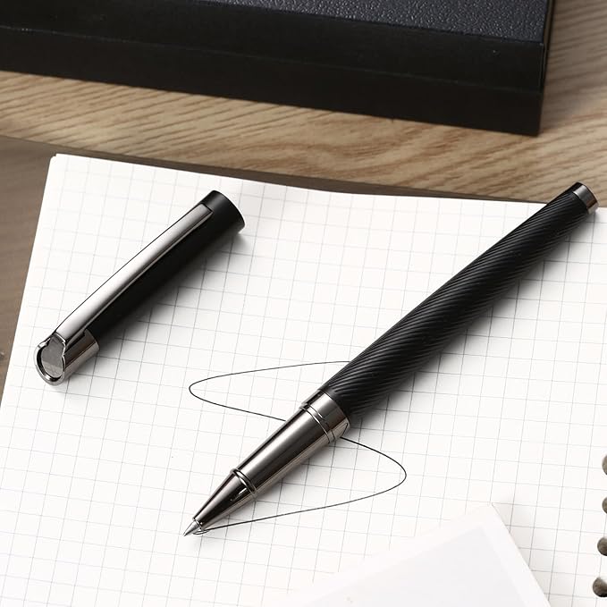 Rollerball Liquid Ink Signature Pens for Women Luxury Box Gel Black Ink Fancy Pen Refillable for Executive Office,Professional,Birthday Nice Gift Pen Set Black