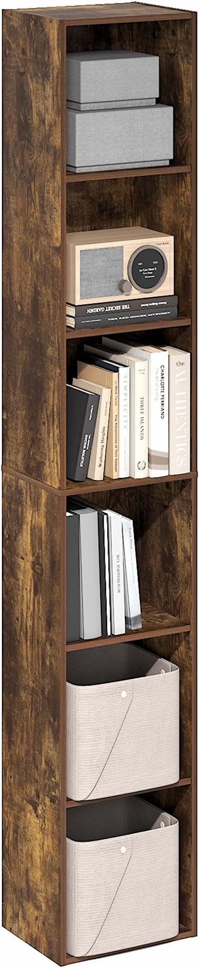 Furinno PASIR Book Shelf, 6-Tier Bookcase, Tall Standing Bookshelf, Open Storage Shelf, 9.4 x 12 x 71 Inches, for Home Office, Living Room, Amber Oak