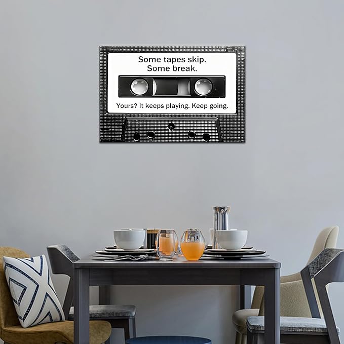 Motivational Wall Art cassette Tape Inspirational Office Decor Framed Canvas Print Small Workout Poster for Home Gym Growth Mindset Sign Positive Daily Affirmation Decor Ready to Hang [12''Wx18''H]