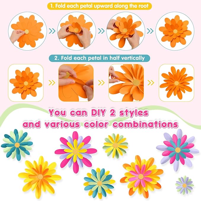 18 Pcs Paper Flowers Decorations for Wall DIY Flower Bulletin Board 3D Fiesta Paper Floral Backdrop Decoration for Photo Backdrop Classroom Back to School Party(Multicolor)