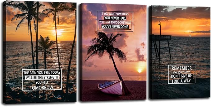Inspirational Wall Art with Uplifting Phrases & Vibrant Images Positive Quotes Motivational Wall Decor 3 Panel Posters for Office Wall Decor, Living Room & Bedroom Decor Ready to Hang [60''Wx 28''H]
