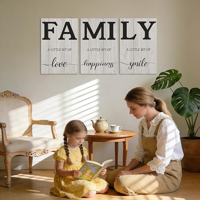 3 Pieces Family Quotes Signs Canvas Wall Art Inspirational Family Wall Decor Framed Canvas Prints with Wooden Frame for Living Room Bedroom Ready to Hang (12''Wx16''Hx3PCS)