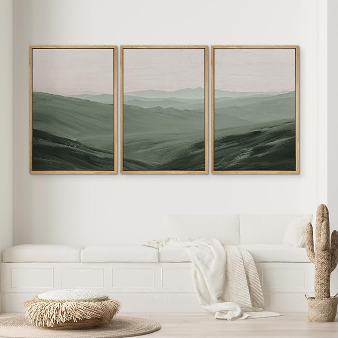 SIGNWIN Framed Canvas Print Wall Art Set Rolling Green Mountain Hill Environment Nature Wilderness Photography Modern Art Chic Landscape for Living Room, Bedroom, Office - 24"x36"x3 Natural