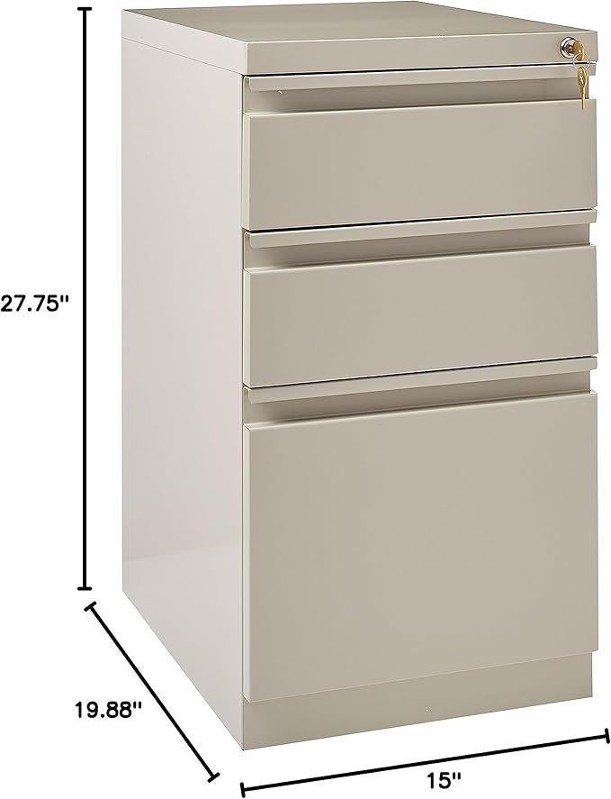 Hirsh Commercial Grade 20 Inch Deep Full Extension 3 Drawer File Cabinet in Light Gray