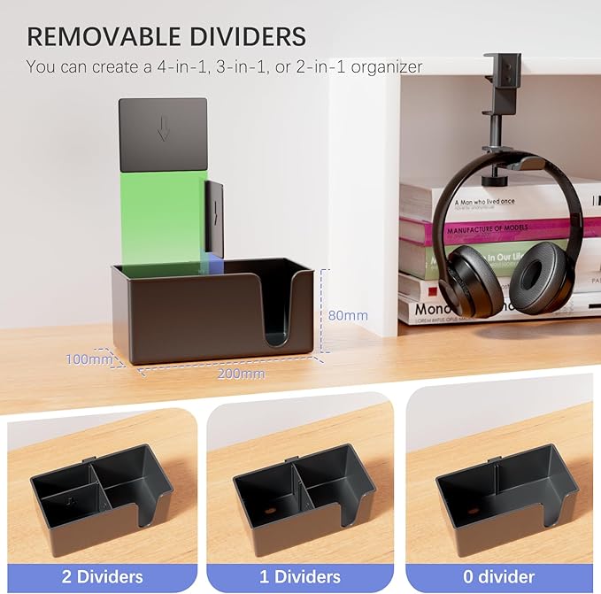 5 in 1 Desk Pencil Holder - Clamp on Under Desk Headphone Hanger - Rotating Headphone Holder Detachable Pen Holder Desktop Storage