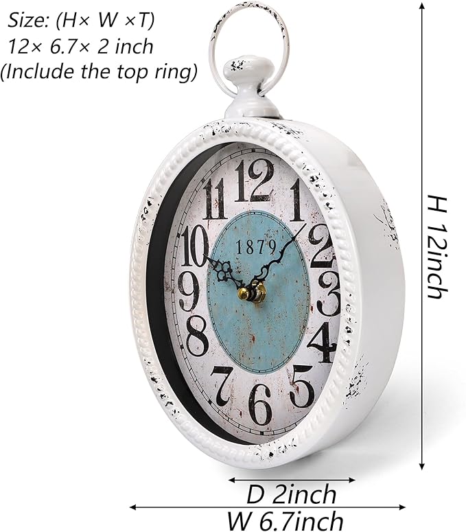 ZENFUN Oval Retro Wall Clock, Rustic Silent Clocks, Elegant Vintage Style, White Antique Design, Battery Operated Non Ticking Wall Clock for Kitchen,Farmhouse, Office(11.2" H x 6.7" W)