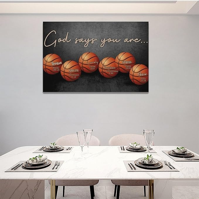 Inspirational Basketball Boys Room Wall Art Motivational Sports Basketball Pictures Wall Decor God Says You Are Canvas Print Painting Modern Home Artwork For Dorm Gym Bedroom Framed 24"x16"
