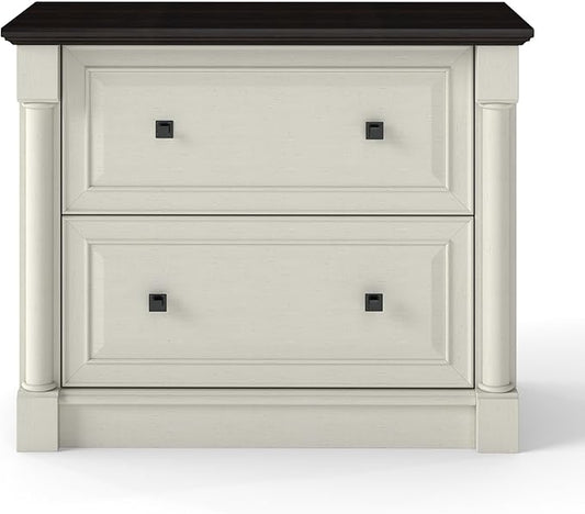2-Drawer Roman Column File Cabinet, 36.8″ Wide Lateral File Cabinet with Hanging Folders, Fits Letter Legal A4 Size, Elegant Classic Design Home Office Boss Room Printer Stand, White and Brown top