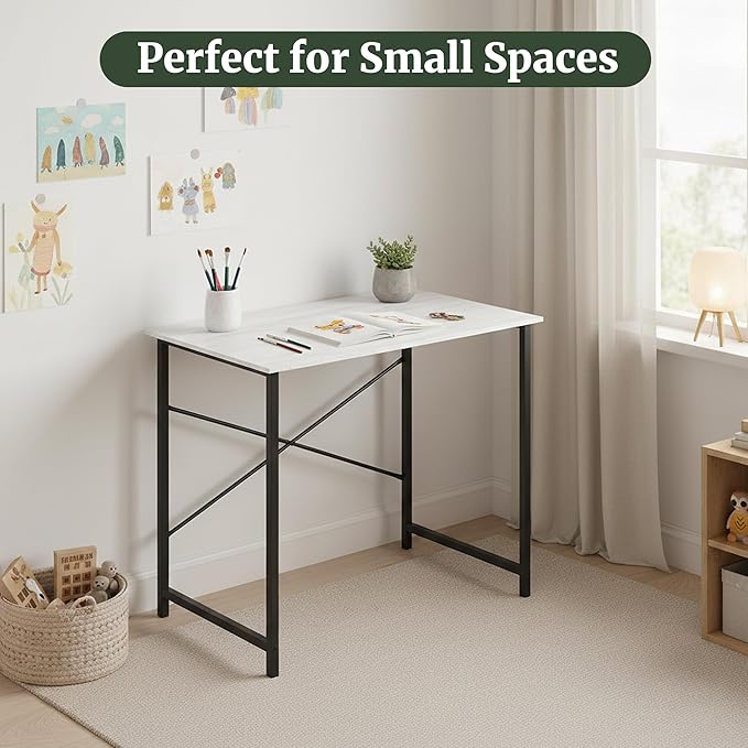 Computer Desk 32 Inch, Simple Home Office Desk Study Writing Table, Sturdy Metal Frame, Scratch-Resistant MDF Desktop for Bedroom Dorm Workspace Small Space, White