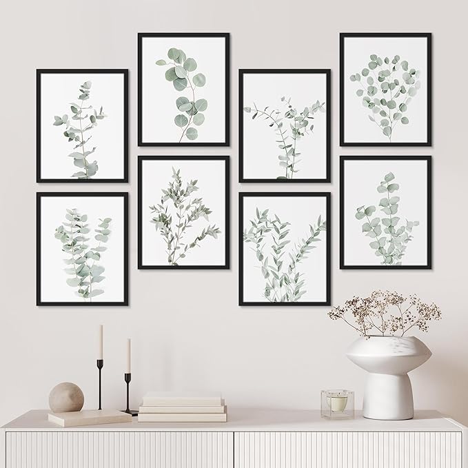 SIGNWIN Framed Poster Wall Art Set of Pastel Watercolor Forest Plant Collage Nature Garden Nature Wilderness for Living Room, Bedroom, Office - 11"x14"x 8 Black