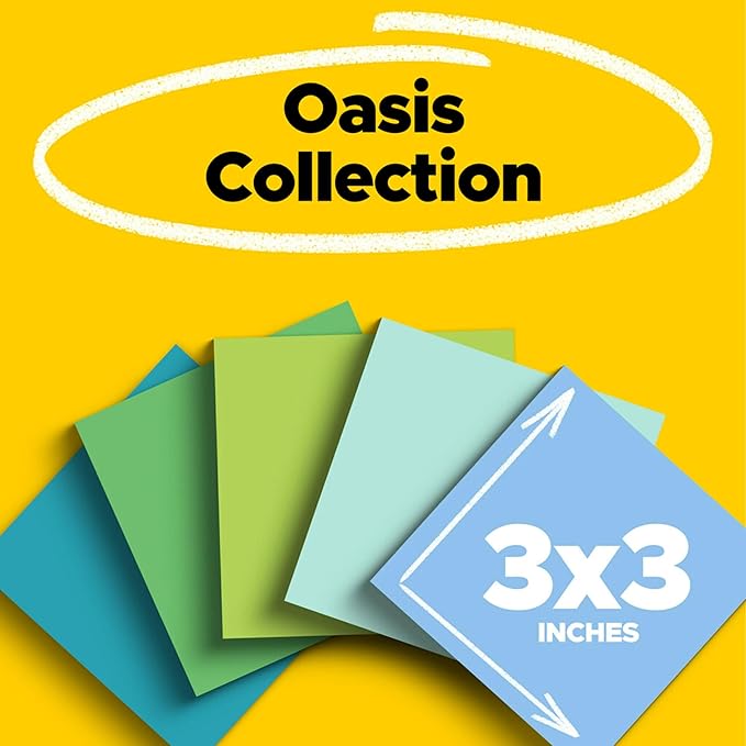 Post-it 100% Recycled Paper Super Sticky Notes, 3 in. x 3 in., 5 Pads, 70 Sheets per Pad, Oasis Collection, School Supplies and Office Products
