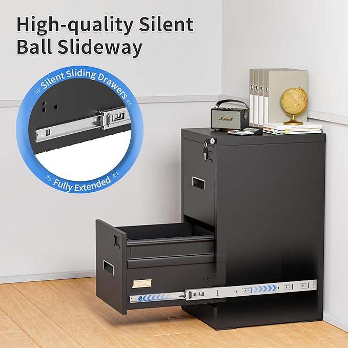 Greenvelly Metal 2 Drawer File Cabinet, Vertical File Cabinet with Lock, Locking Filing Cabinets for Home Office, Letter/Legal/A4/F4 Size/Anti-Tip (Black)