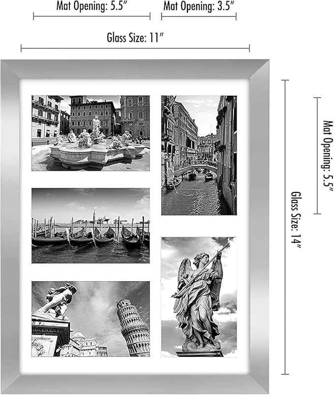 Americanflat 4x6 Collage Picture Frame with Shatter-Resistant Glass - Fits Five 4x6 Photos or Use as One 11x14 Picture Frame - Signature Collection - Collage Frames for Wall Display - Silver
