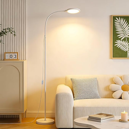White Modern Bright LED Floor Lamp Adjustable Gooseneck Standing Lamp with Dimmer & Color Temperature, for Living Room,Kids Bedroom,Office, Nursery Library Desk Reading Light, Eyelash Makeup light