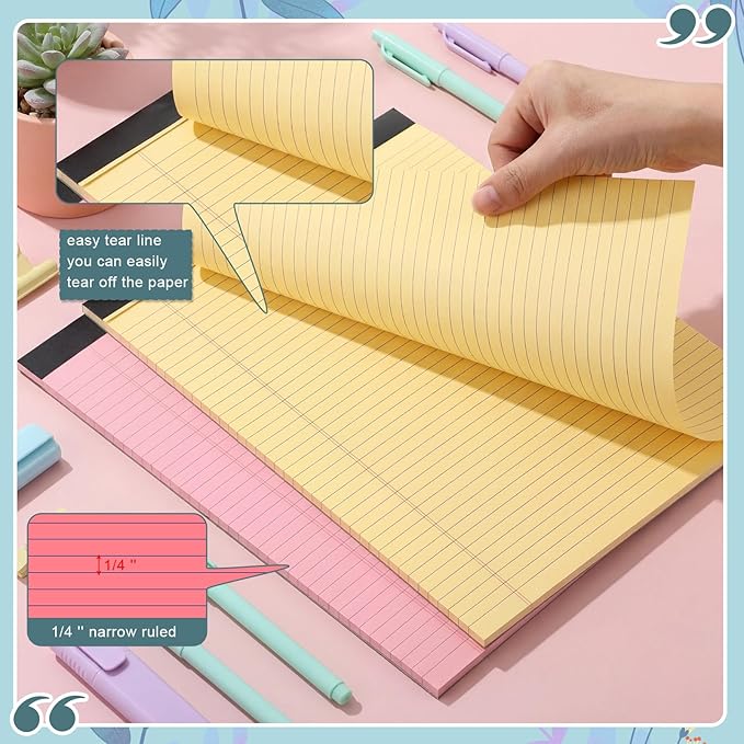 Fuutreo 8 Pcs 8.5'' x 11'' Colored Legal Pad 50 Sheets Per Writing Pads Narrow Ruled Notepad Perforated Writing Notepad Office Supplies for College Office Business (Childlike Color)
