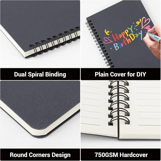 EUSOAR Hard Cover Spiral Notebook, A5 3Pack 5.5"x8.3" 120 Pages Graph Spiral Notebook Journals, Wirebound Journal Sketch Notebook for Math and Science Students Engineering Artist Drawing