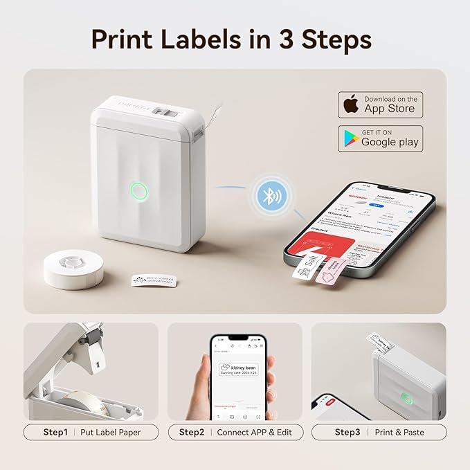 NIIMBOT Label Maker Machine with Tape, D110 New Version Mini Portable Bluetooth Thermal Printer, Sticker Maker Label Maker for Home Office Organization School, Light Gray