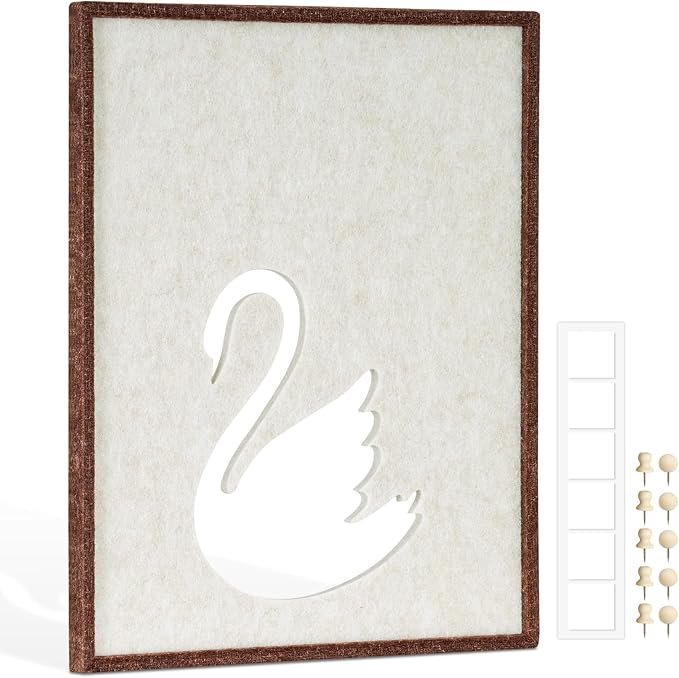 DOLLAR BOSS Felt Framed Cork Board 14.5'' x11.8'' Bulletin Boards for Walls, Decorative Pin Board for Office Home Decor for Kids Hallway Bedroom Dining Living Room, Swan
