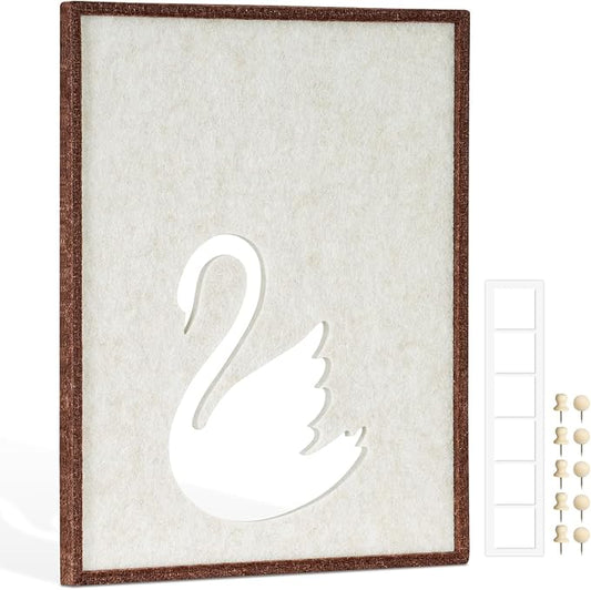 DOLLAR BOSS Felt Framed Cork Board 14.5'' x11.8'' Bulletin Boards for Walls, Decorative Pin Board for Office Home Decor for Kids Hallway Bedroom Dining Living Room, Swan