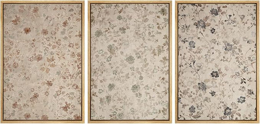 MUDECOR Framed Wall Art Print Set Vintage Floral Botanical in Neutral Tones Illustrations Realism Decorative for Living Room, Bedroom, Office - 24"x36"x3 Natural