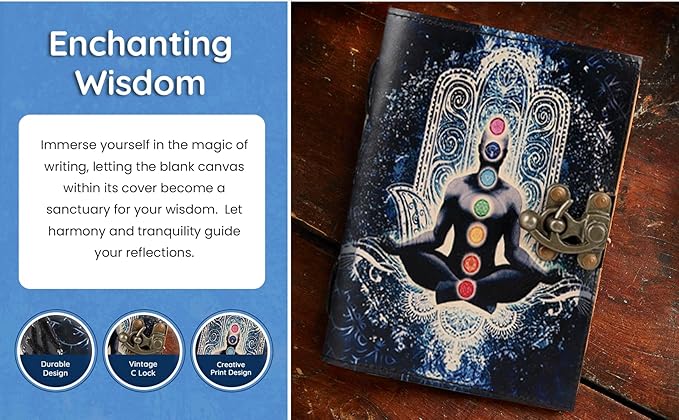 TUZECH Book of Spells Leather Bound Journal Deckle Edge Paper Grimoire Printed Diary Third Eye witchcraft supply and Witch Spell Notebook Antique Vintage Book for Men & Women (7 Spiritual Meditation)