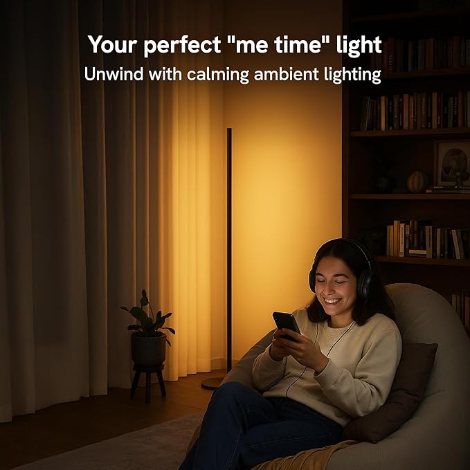 Aura Labs RGBICW Floor Lamp, Ambient Light LED Corner Light Alexa Control with Music Sync 1000 Lumen 4-Billion Colors, 90+ CRI, Preset & Custom Colors & Scenes, Modern Floor Lamps for Living Room