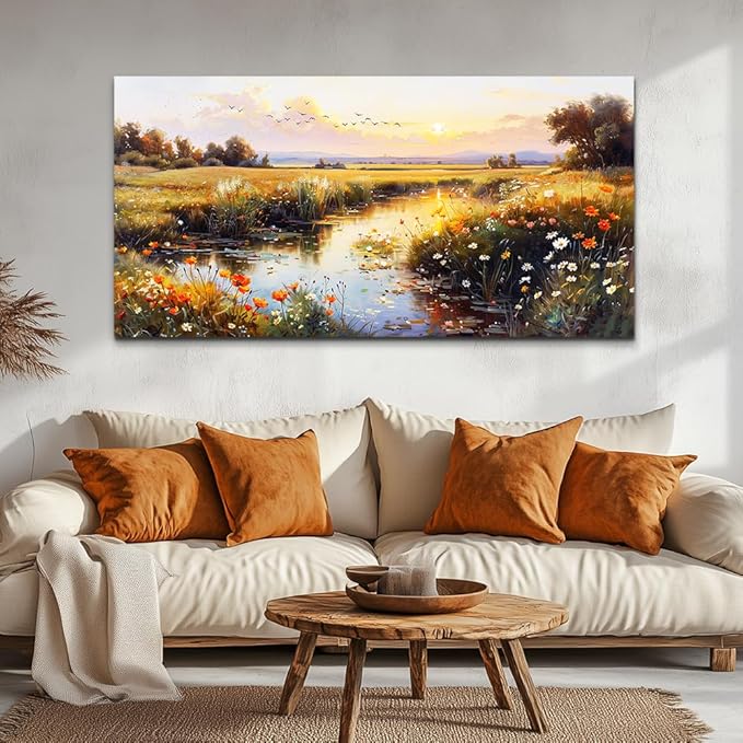 ZUITINGHUA Canvas Wall Art For Living Room Wall Decor For Bedroom Office Wall Decoration Rivers Landscape Painting Farmhouse Pictures Artwork Room Aesthetic Home Decor 20x40 In