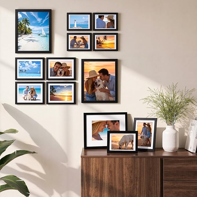 HappyHapi 15 Pack Picture Frames Collage Wall Decor, Black Gallery Wall Frame Set, Wall or Tabletop Display, Multi Sizes including 3pcs 8x10, 6pcs 5x7, 6pcs 4x6
