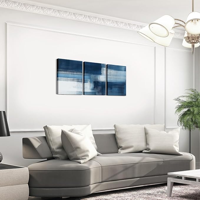 jejeloiu Blue Abstract Art 3 Piece Canvas Wall Art for Living Room Bedroom Modern Art Picture Wall Decor 12"x16"x3pcs Abstract Oil Painting Office Decorations Artwork Posters