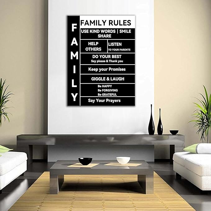 Family Rules Inspirational Canvas Wall Art Motivational Quotes Poster Print Picture Painting Artwork for Living Room Bedroom Home Office Kitchen Wall Decor Ready to Hang [18''Wx24''H]