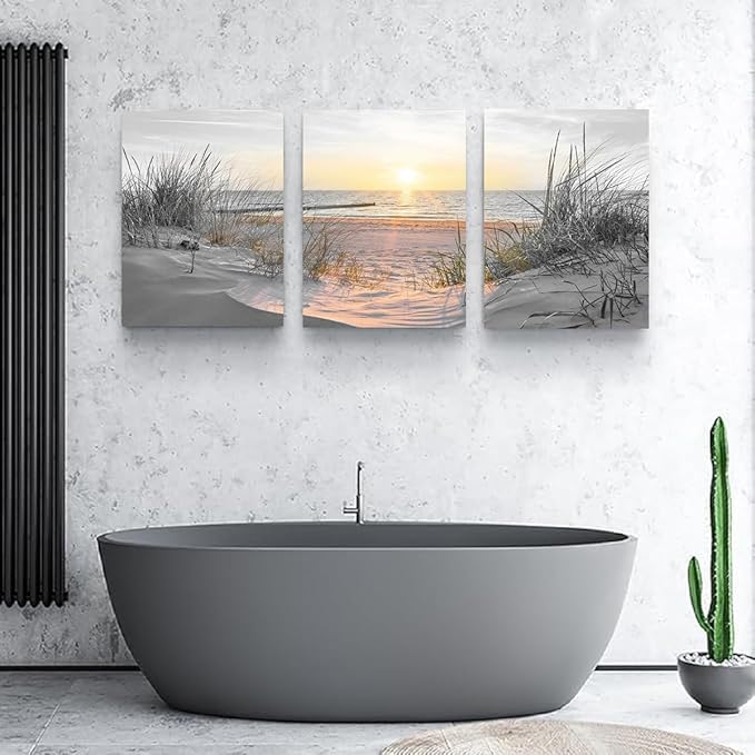 Yxbhhym Living Room Wall Art Black and White Bathroom Wall Decor Beach Picture Coastal Sunset Prints Ocean Postes Seascape Artwork Sea Scene Painting Modern for Bedroom Office Decorations