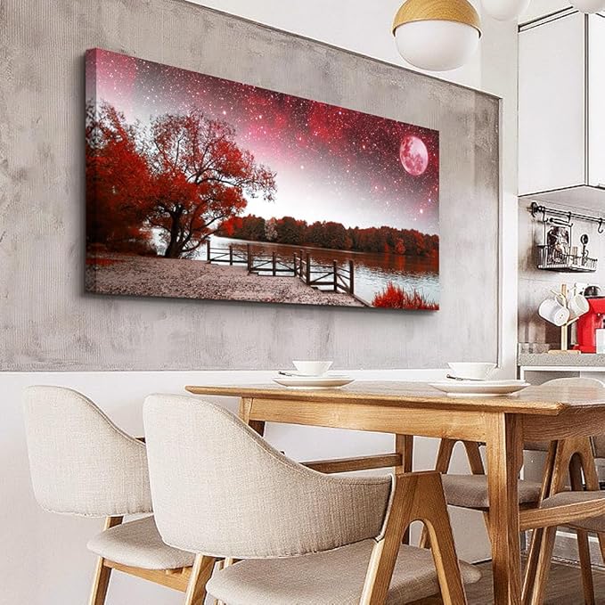 Lapremoly Large Canvas Wall Art For Living Room Modern Wall Decor For Bedroom Red Tree Landscape Wall Paintings Starry Sky Wall Pictures Framed Prints Artwork Office Decor Room Home Decor 24X48 inch