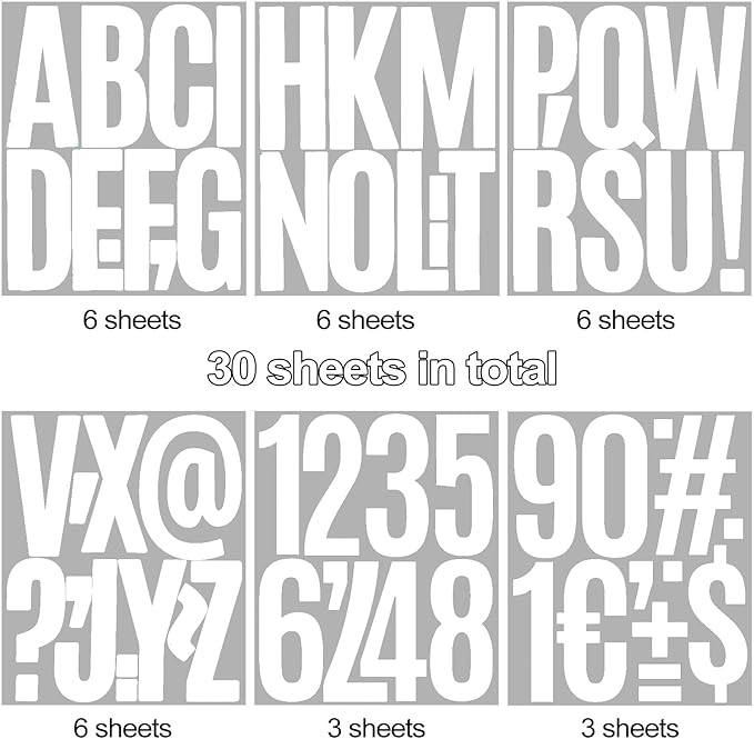 Bemeol 30 Sheets Large Letter Sickers 5 inch Vinyl Letter Alphabet Number Stickers for Bulletin Board Classroom Mailbox Home Decor(White)