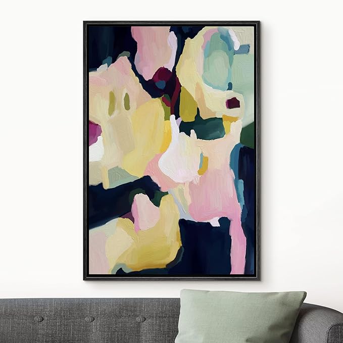 MUDECOR Framed Canvas Print Wall Art Retro Paint Stroke Landscape Abstract Shapes Illustrations Minimalism Decorative Relax/Zen Colorful Nordic for Living Room, Bedroom, Office - 24"x36" Black