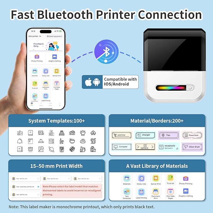 U1 Label Maker Machine,Portable Thermal Label Printer,Mini Bluetooth Inkless Label Stickers Makers for Home Storage School Business Office,Labeler Compatible with iOS & Android(White)