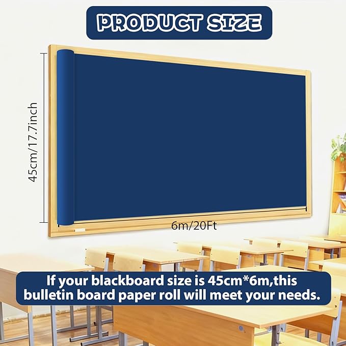 Qyeahkj 17.7in x 20ft Bulletin Board Paper Roll Bulletin Board Background Paper Fade Resistant Classroom Decoration Poster Art Craft Home Wall Education Decor Supplies Navy Blue