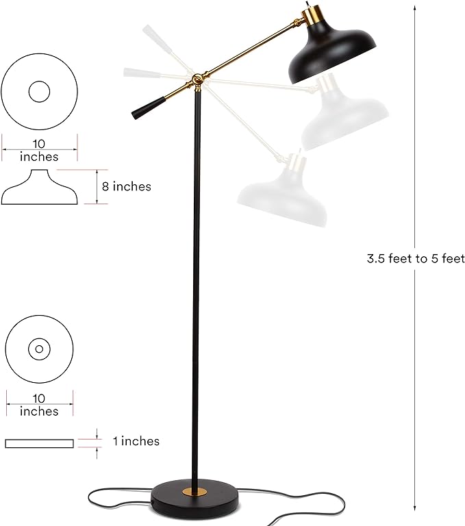 Brightech Wyatt LED Floor Lamp, Industrial Floor Lamp for Living Rooms & Offices – Charming Farmhouse Floor Lamp, Adjustable Head Standing Lamp for Bedroom Reading, Stunning Living Room Décor
