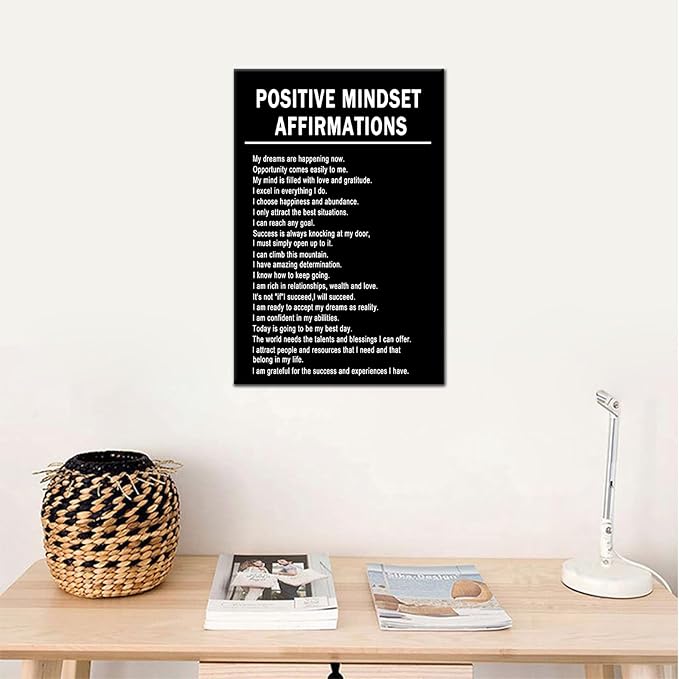 Motivational Canvas Wall Art Positive Mindset Affirmations Inspirational Entrepreneur Quotes Picture Poster Print for Office Bedroom Classroom Artwork Wall Decor Ready to Hang [12''Wx18''H]