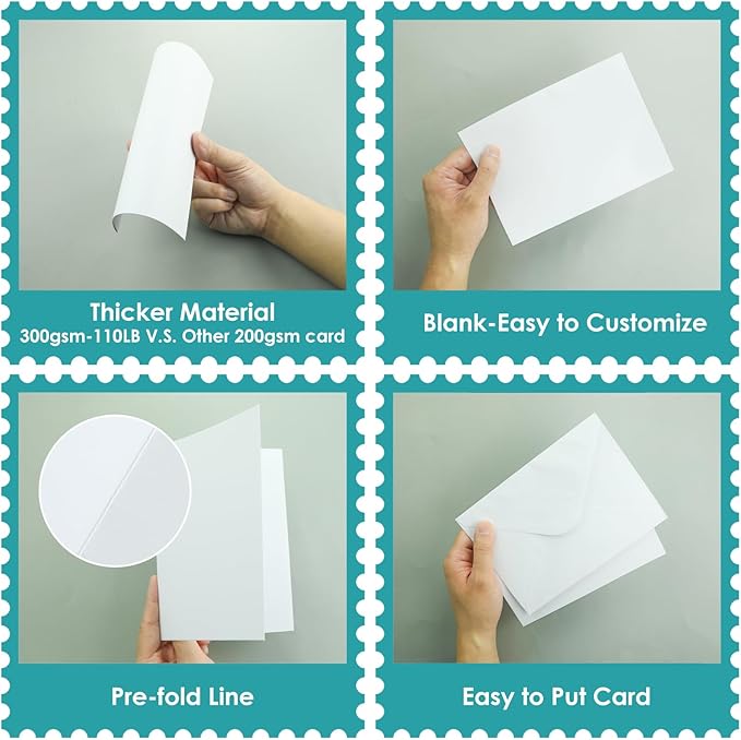 Heavyweight 5 X 7 Blank White Cards and Envelopes A7 Printable Heavyweight Folded Cardstock 110LB Greeting Cards Envelops for Wedding Invitations Card Making, Photo Card, DIY Embroidery