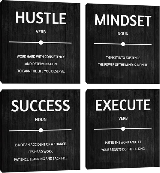 Halioyo Motivational Wall Decor Inspirational Office Quotes for Living Room Bedroom Canvas Posters Painting 4 Pieces Modern Wall Art Home Office Decor 12”X12”X4