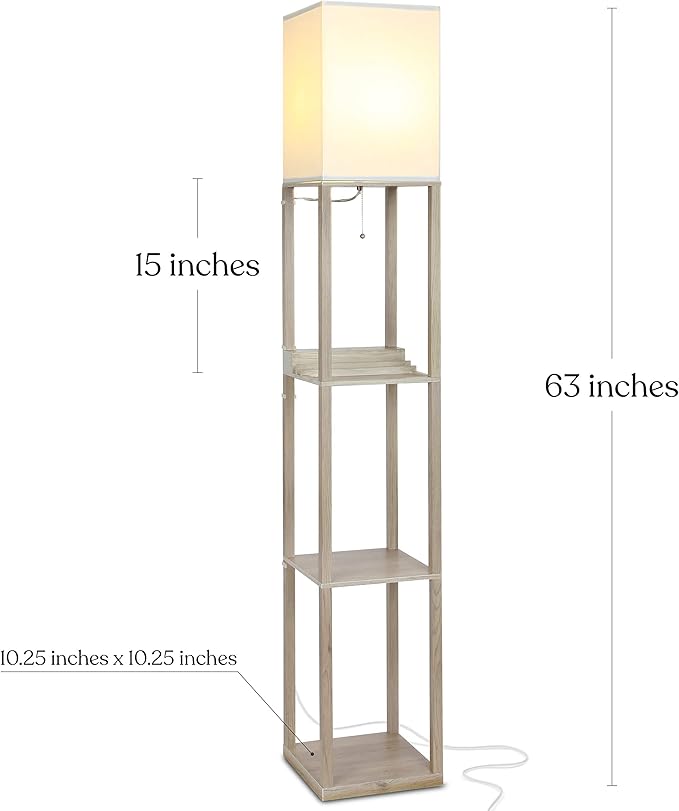 Brightech Maxwell Charger - Modern Shelf Floor Lamp with USB Charging Ports & Electric Outlet - Corner Display Floor Lamps with Shelves for Living Room, Bedroom and Office - Rustic Wood