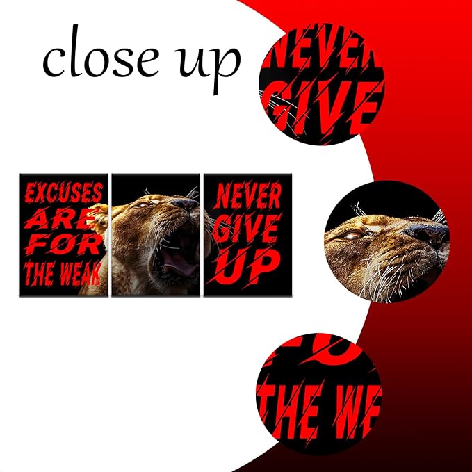 Motivational Canvas Wall Art Never Give Up 3 Separate Poster Print Positive Entrepreneurs Quotes Picture Painting Inspiring Talent Phrase Wall Decor for Office Gym Artwork Ready to Hang [36''Wx16''H]