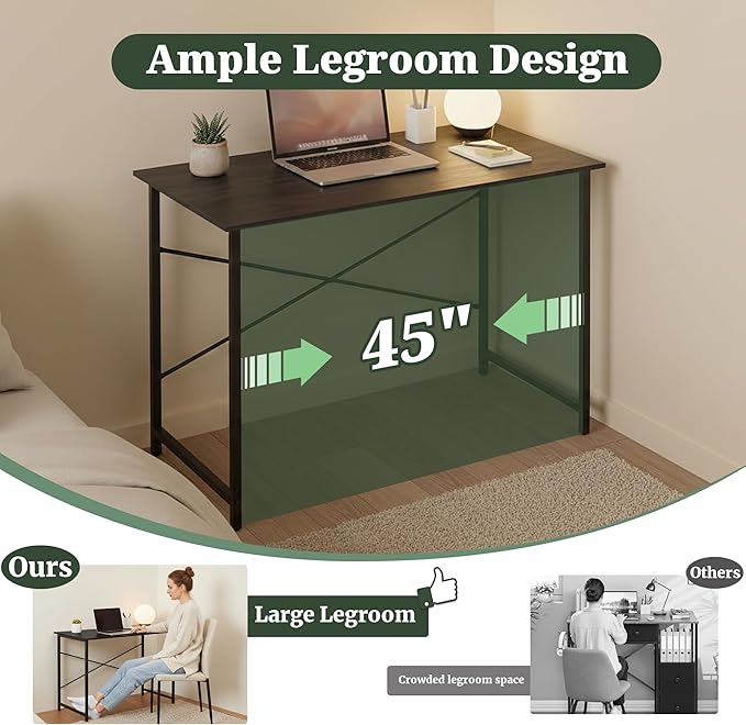 Computer Desk 48 Inch, Simple Home Office Desk Study Writing Table, Sturdy Metal Frame, Scratch-Resistant MDF Desktop for Bedroom Dorm Workspace, Black