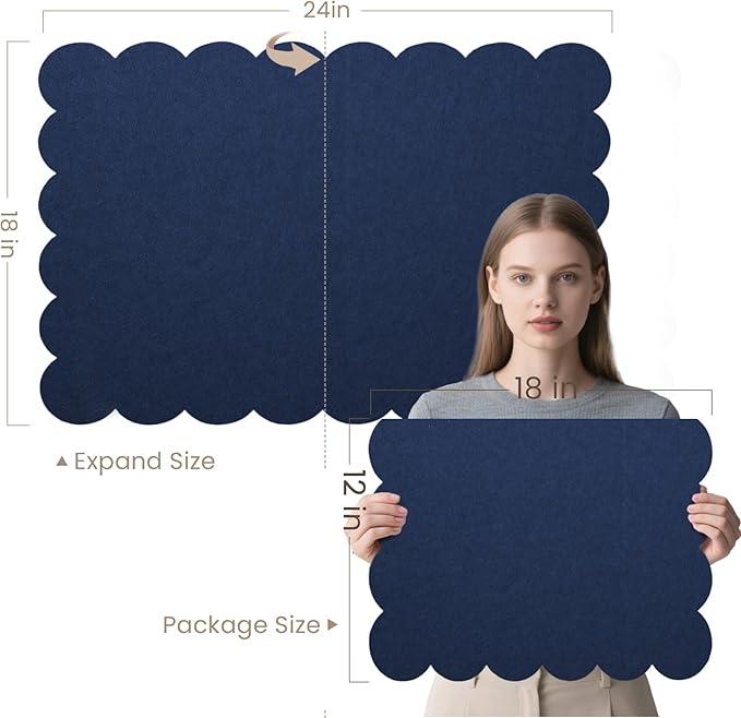 Scalloped Bulletin Board, 24 x 18 Inches Felt Pin Board - Decorative Cork Alternative for Wall, Foldable Picture Self-Adhesive Vision Prayer Board with 20 Pushpins - Dark Blue