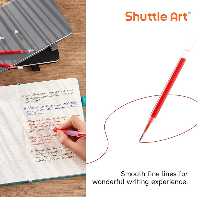 Retractable Gel Pen Refills, Shuttle Art 30 Pack Red Rollerball Gel Ink Pens Refills, Bulk Set, 0.7mm Fine Point for Writing Journaling Taking Notes School Office Home