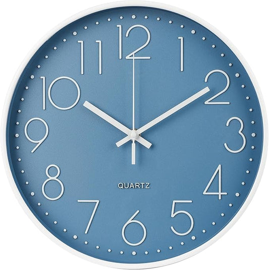 Wall Clock Non-Ticking Silent Modern Simple Style Round Decor Clock Stereoscopic Dial Quartz Wall Clocks for Home/Office/School/Living Room/Bedroom/Kitchen (Cerulean, 8inch)