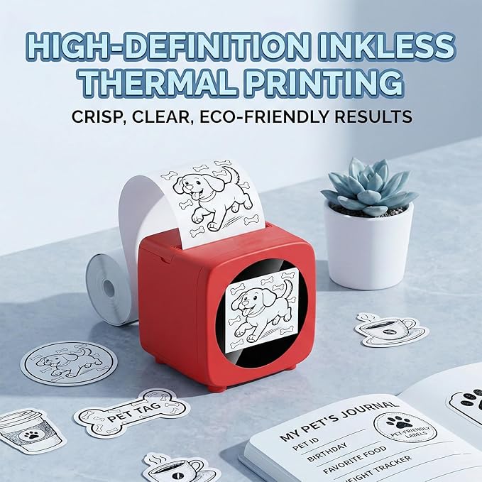 Smart AI Voice Printer with 2.4 Inch Screen, Portable Device, Mini Inkless Thermal Label Maker for Study and Office,Home, Study & DIY Projects