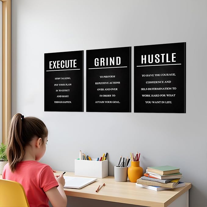 YOUHONG 3-Piece Inspirational Wall Decor with Wooden Frame - Motivational Canvas Wall Art for Office & Home, 16x24 Inch Waterproof Quote Posters, Positive Quotes Wall Art for Living Room, Bedroom